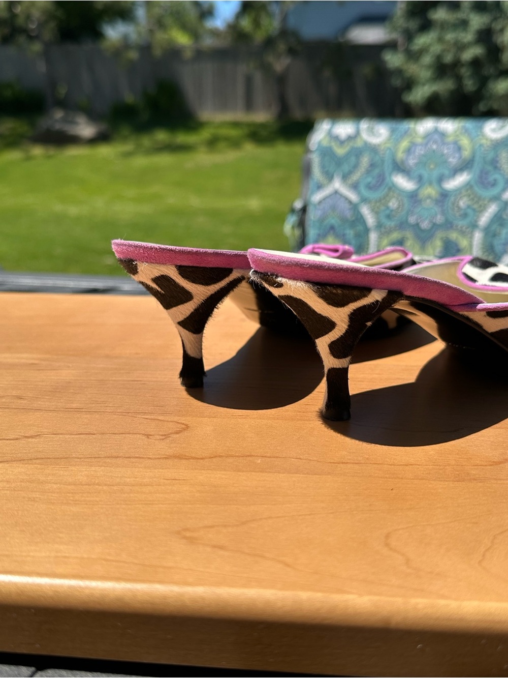 Prada Black & White Giraffe-Print Mules with Purple Trim - Picture 5 of 5